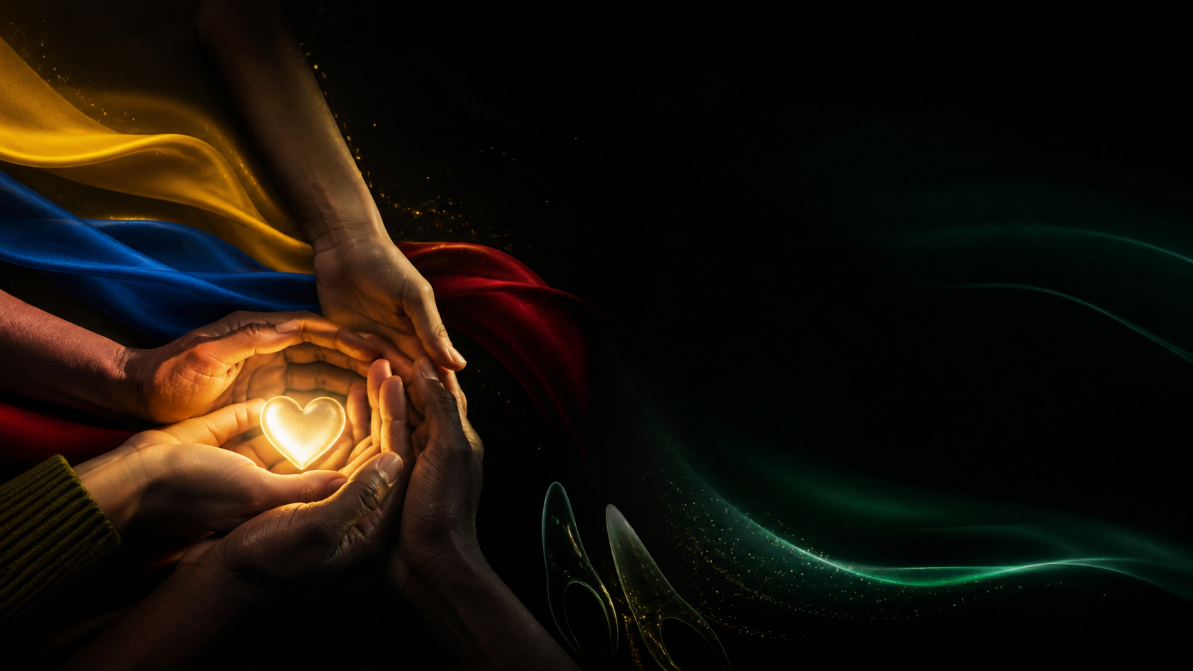 Manos diversas sosteniendo un corazón como símbolo de solidaridad sin fronteras